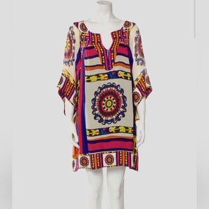 Diane Von Furstenberg Colorful Geometric Print Kaftan silk Dress Sz 4 Sz Small